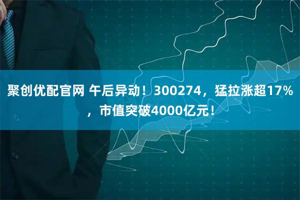 聚创优配官网 午后异动！300274，猛拉涨超17%，市值突破4000亿元！
