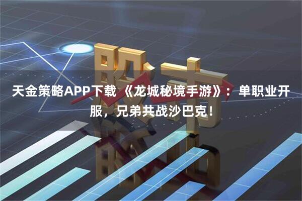 天金策略APP下载 《龙城秘境手游》：单职业开服，兄弟共战沙巴克！