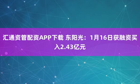 汇通资管配资APP下载 东阳光：1月16日获融资买入2.43亿元